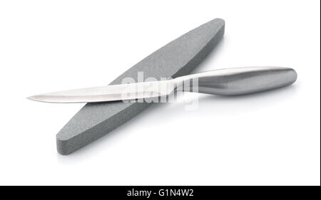 Knife and whetstone isolated on white Stock Photo