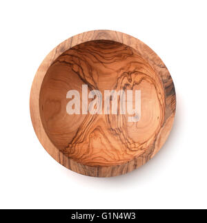 Top view of empty wooden bowl isolated on white Stock Photo
