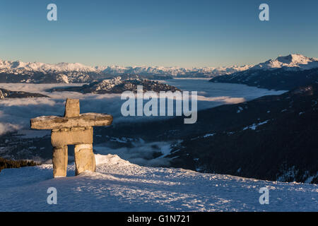 Inukshuk on Whistler Mountain, Canada at daybreak Stock Photo