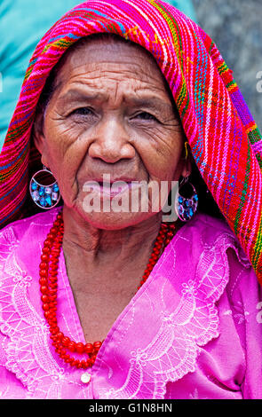 Portrait of an Salvadoran woman during the Flower & Palm Festival in Panchimalco, El Salvador Stock Photo