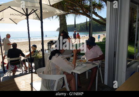 Beautiful morning for breakfast on the beach at Bistro C, Noosa Main Beach, Noosa Shire, Sunshine Coast, Queensland, Australia. Stock Photo