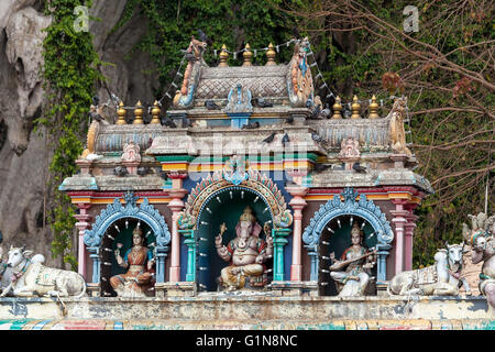 Hindu Deities with Ganesh Sculptures Architectural detail at entrance to Batu Caves Stock Photo