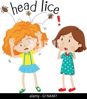 Little girl having head lice illustration Stock Vector