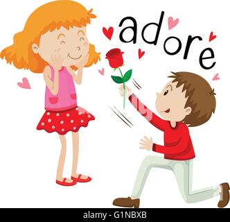 Boy giving rose to the girl illustration Stock Vector