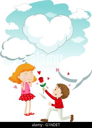 Boy giving rose to girl illustration Stock Vector