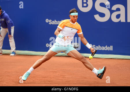 BARCELONA - APR 22: Rafa Nadal (Spanish tennis player) plays at the ATP Barcelona Open Banc Sabadell. Stock Photo