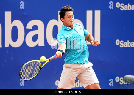 BARCELONA - APR 22: Nicolas Almagro (Spanish tennis player) plays at the ATP Barcelona Open Banc Sabadell. Stock Photo
