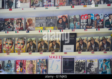 Vogue House, magazine racks with magazines from different countries Stock Photo