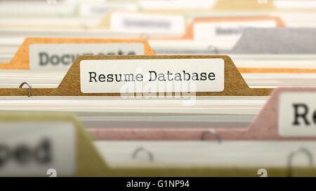 Resume Database Concept. Folders in Catalog. Stock Photo