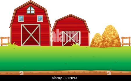 Red barns on the farm illustration Stock Vector