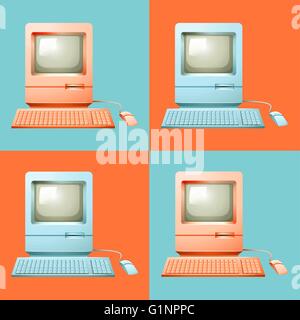 Computer in blue in pink color Stock Vector