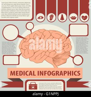 Medical infographics with brain and text illustration Stock Vector