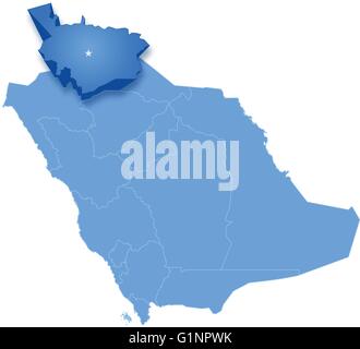 Map of Saudi Arabia, the region Al Jawf is pulled out, isolated on white background Stock Vector