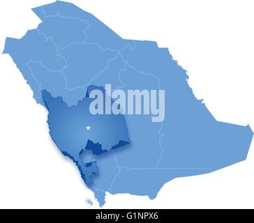 Map of Saudi Arabia, the region Makkah is pulled out, isolated on white background Stock Vector