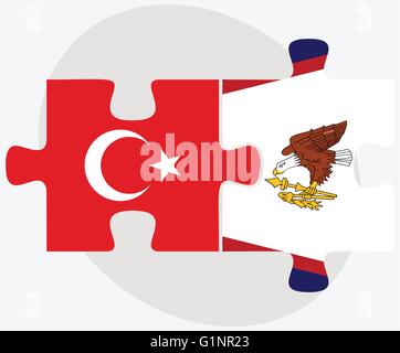 Turkey and American Samoa Flags in puzzle isolated on white background Stock Vector