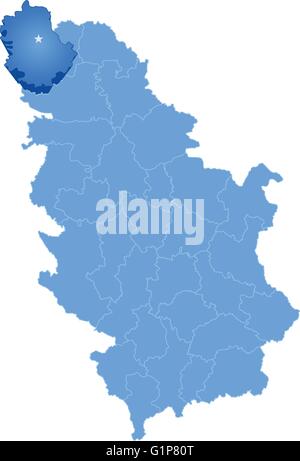 Map of Serbia, Subdivision West Backa District is pulled out, isolated on white background Stock Vector