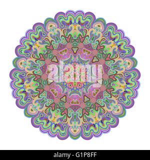 Vivid colored mandala for your design. Lace ornament in form of round pattern. Concentric illusion ornament. Stock Vector