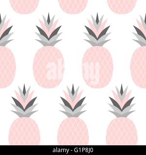 Seamless repeat pattern with pineapples in pastel pink isolated on white background. Stock Vector
