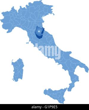 Map of Italy where Arezzo province is pulled out, isolated on white background Stock Vector