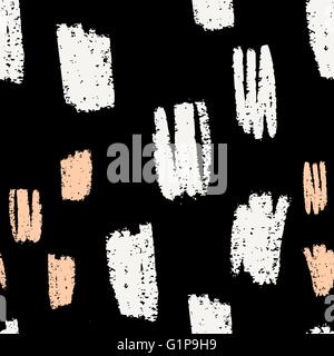 Hand drawn seamless abstract pattern in black, cream and peach pink. Modern textile, greeting card, poster, wrapping paper desig Stock Vector