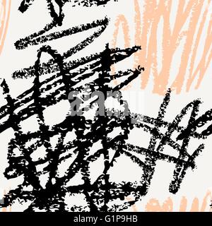 Hand drawn seamless abstract pattern in black, cream and peach pink. Modern textile, greeting card, poster, wrapping paper desig Stock Vector
