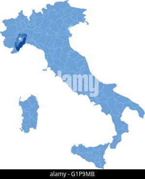 Map of Italy where Savona province is pulled out, isolated on white background Stock Vector