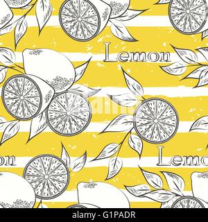 Lemons on yellow stripes Stock Vector
