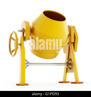 Yellow concrete mixer isolated on white background. 3D illustration. Stock Photo