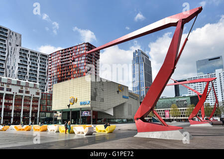 iMax Pathe Cinema Theater Square ( Schouwburgplein) situated in the heart of the city of Rotterdam, and is flanked by the municipal theater, concert hall, restaurants, and cafes. Stock Photo