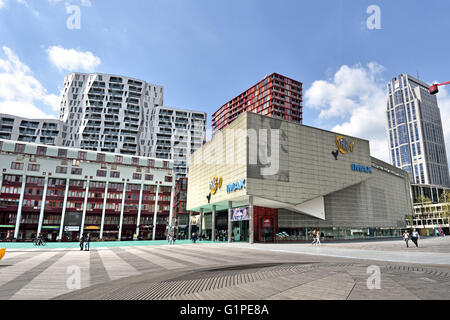 iMax Pathe Cinema Theater Square ( Schouwburgplein) situated in the heart of the city of Rotterdam, and is flanked by the municipal theater, concert hall, restaurants, and cafes. Stock Photo