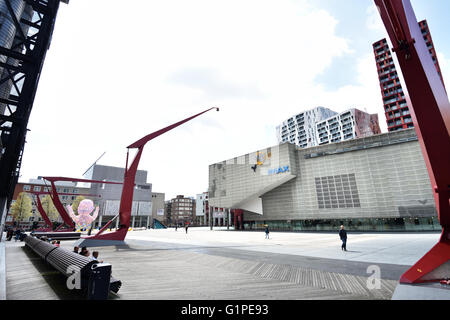 iMax Pathe Cinema Theater Square ( Schouwburgplein) situated in the heart of the city of Rotterdam, and is flanked by the municipal theater, concert hall, restaurants, and cafes. Dutch Netherlands Stock Photo