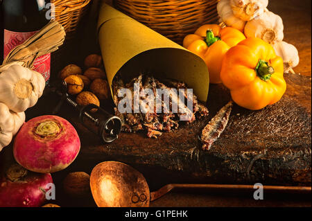 Red anchovies of Spain - ingredient for Bagna Caôda Piemontese Stock Photo