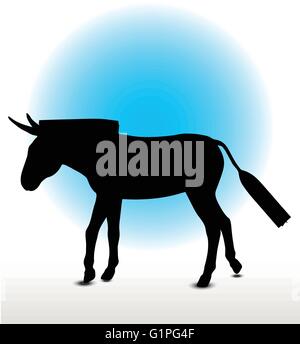 Vector Image, donkey silhouette, in walk pose, isolated on white background Stock Vector