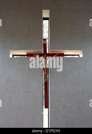 Chapel interior - crucifix. Sacred Heart Cathedral Of The Catholic Diocese Of Kericho, Kericho, Kenya. Architect: John McAslan & Partners, 2016. Stock Photo