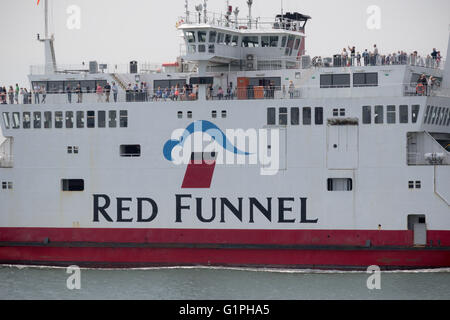 Southampton, UK - 14th May 2016. The Red Funnel Ferry Red Falcon, heading towards the Isle of Wight sailing in Southampton Water Stock Photo