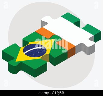 Brazil and Cote Divoire Flags in puzzle isolated on white background ...