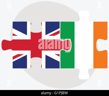 United Kingdom and Ireland Flags in puzzle isolated on white background Stock Vector