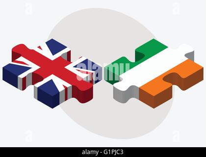 United Kingdom and Ireland Flags in puzzle isolated on white background Stock Vector