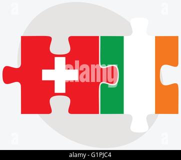Switzerland and Ireland Flags in puzzle isolated on white background Stock Vector