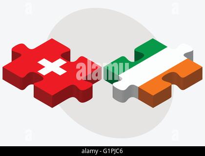 Switzerland and Ireland Flags in puzzle isolated on white background Stock Vector