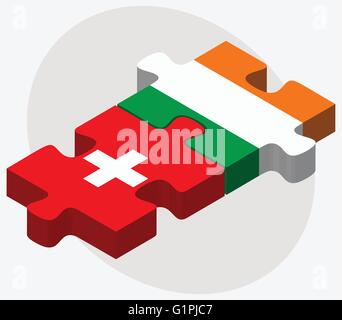 Switzerland and Ireland Flags in puzzle isolated on white background Stock Vector