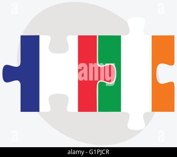France and Ireland Flags in puzzle isolated on white background Stock Vector