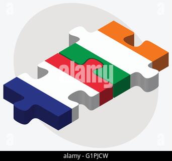 France and Ireland Flags in puzzle isolated on white background Stock Vector