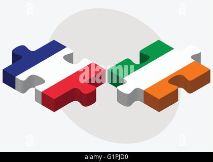 France and Ireland Flags in puzzle isolated on white background Stock Vector