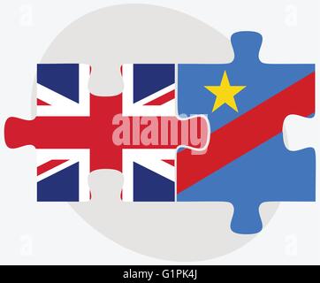 United Kingdom and Democratic Republic Congo Flags in puzzle isolated on white background Stock Vector