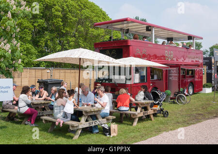 Vintage Bus Bar at Royal Windsor Horse Show, Home Park, Windsor, Berkshire, England, United Kingdom Stock Photo