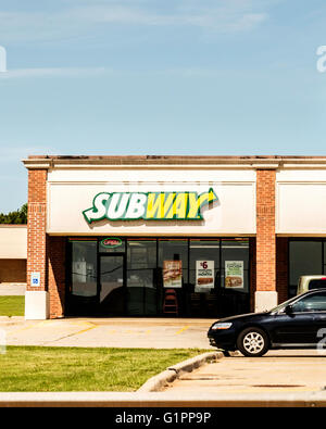 The exterior of Subway, an eatery serving sub sandwiches. Oklahoma City, Oklahoma, USA. Stock Photo