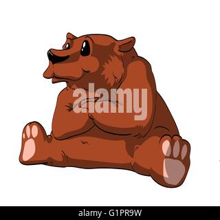 Colorful vector illustration of a cute sitting cartoon bear. Stock Vector
