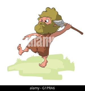 Cartoon vector illustration of a caveman hunting a sabertooth tiger ...