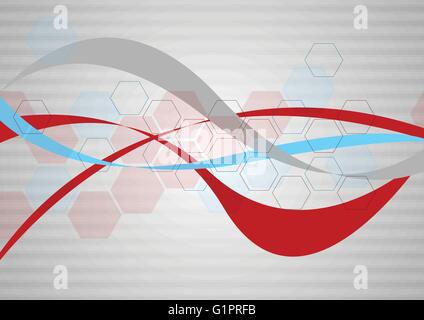 Minimal tech abstract background with waves and hexagons. Vector design Stock Vector